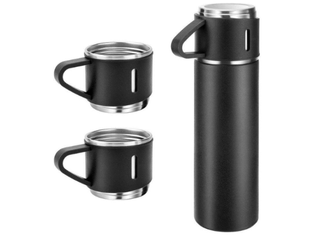 Double Walled Thermos Flask with 2 Cups Gift Set