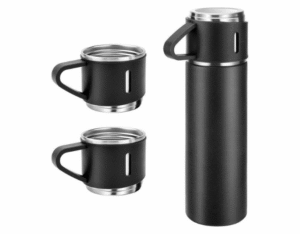 Double Walled Thermos Flask with 2 Cups Gift Set